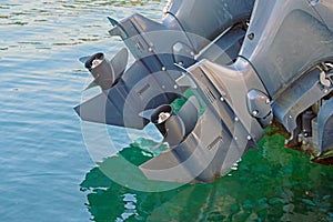 Boat propellers on hub of outboard motor