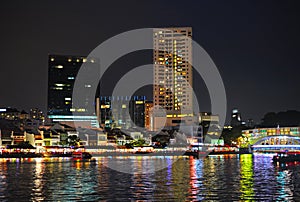 Boat quay at night, Singapore