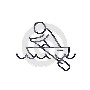 Boat race, kayaks, rowing race flat line illustration, concept vector isolated icon on white background