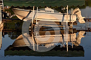 Boat reflection on the water