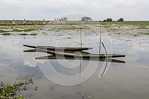 boat reflection at wetland of rural west bengal