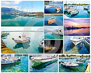 Boat reflections collage - greek summer photos