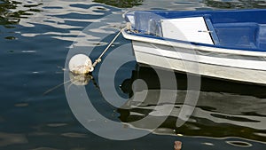 Boat reflections on lake water