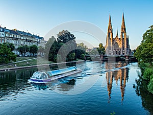 Boat and Reformed Church of Saint Paul in Strasbourg