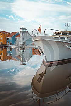 Boat in the Reitdiep Harbour in Groningen, the Netherlands