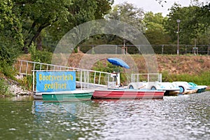 Boat rental with rowing boats and pedal boats at Adolf-Mittag-See in Rotehornpark in Magdeburg