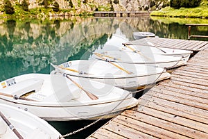 Boat rental for tourists on a mountain lake