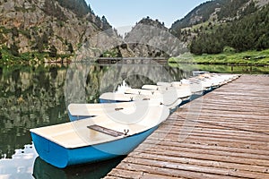Boat rental for tourists on a mountain lake