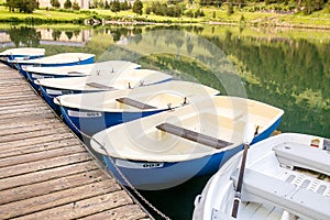 Boat rental for tourists on a mountain lake