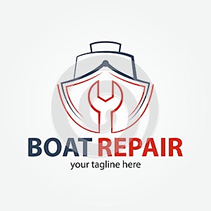 Boat Repair, Maintenance, Refurbishment logo. Boat and fix icon
