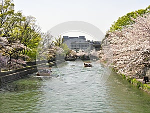 Boat ride on Biwako Sosui or Lake Biwa Canal on cherry blossoms season