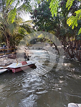 Boat ride at a high speed stream