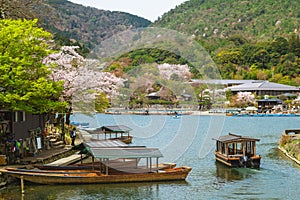 Boat ride pier at Hozugawa River in arashiyama, kyoto, japan