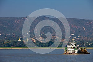 Boat in River Irrawaddy at Min-gun in Myanmar (Burma)