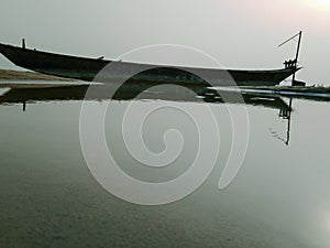 Boat in river Padma in summer.