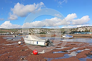 Boat on the River Teign at low tide