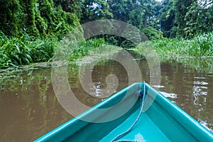 Boat on a river in Tortuguero National Park, Costa Ri