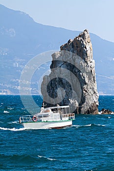 Boat, rock, sea