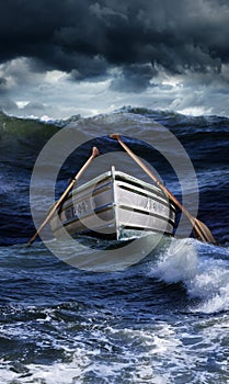 Boat in rough seas photo