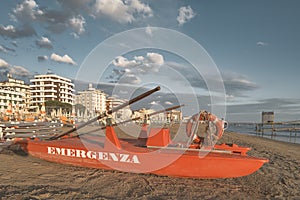 Boat. rowing Italian sea rescue on beach