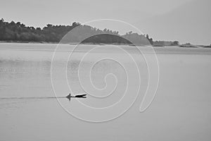A Boat Running in the Nam Ngum Reservoir in Vientiane Province, Laos.