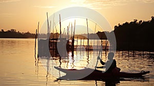 Boat safari at the sunrise in lake in Sri Lanka