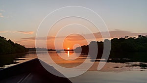 Boat safari at the sunrise in lake in Sri Lanka