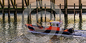 Boat sailing through the harbor in Blankenberge, Belgium, Water transportation