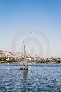 A boat sailing on Nile Rive in Egypt.