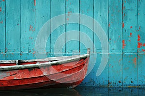 the boat sails behind the blue wall