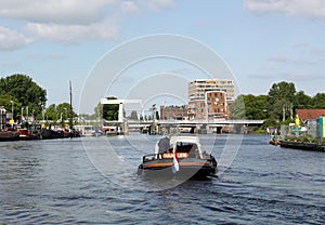 Boat sails on the river