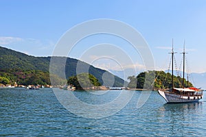 Boat sea Abraao Beach island Ilha Grande, Rio de Janeiro, Brazil