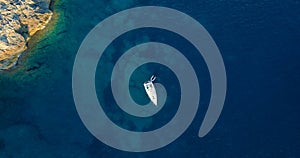 Boat at sea in aerial view