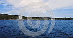 Boat at sea in aerial view