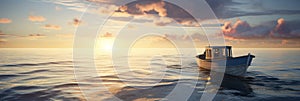 boat in the sea against the backdrop of the setting sun