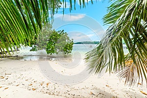 Boat by the sea in Anse Madge beach