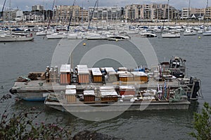 Boat at sea with fireworks ready to be launched