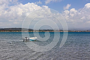 A boat in the sea in Katakolon, Greece