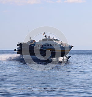 Boat on the sea in motion type hydrofoil