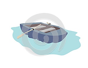 Boat on the sea. Rowboat on water. simple vector illustration. graphic stock image. fishing boat blue wooden ship