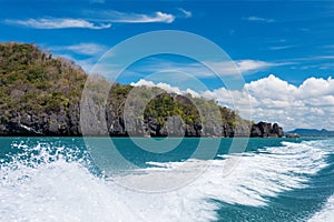 Boat on the sea to fast moving at lipe.