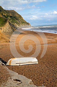 Boat on Seatown beach in Dorset photo