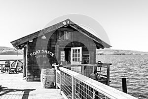Boat Shack on end of dock in Tomales bay