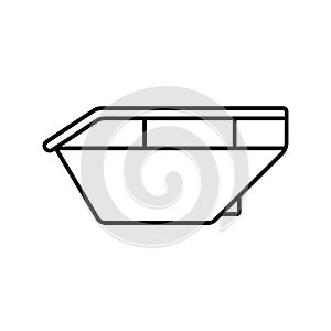 Boat shape garbage bin. Linear icon of metal trash container. Black illustration of large industrial waste bin. Part of adjoining