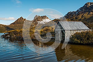 Boat shed located on Dove lake at Cradle mountain and lake St.Clair national park of Tasmania state, Australia.