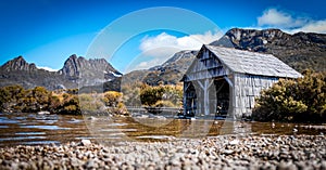 The Boat Shed on the picturesque Dove Lake at Cradle Mountain, Tasmania.