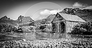 The Boat Shed on the picturesque Dove Lake at Cradle Mountain, Tasmania.