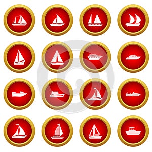Boat and ship icon red circle set