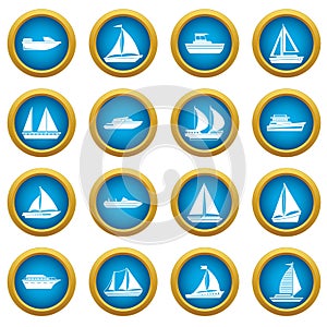 Boat and ship icons blue circle set