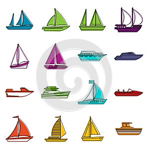 Boat and ship icons doodle set